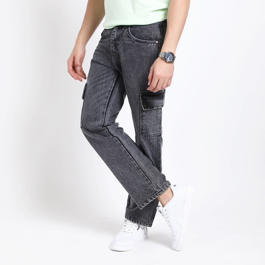 BLACK BAGGY CARGO FIT JEANS 4725-2